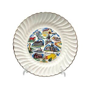 Kentucky Souvenir Collectors Plate 1960's Colorful State Landmarks & Gold Trim